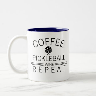 Coffee Pickleball Wine Repeat Funny Sports Player  Two-Tone Coffee Mug