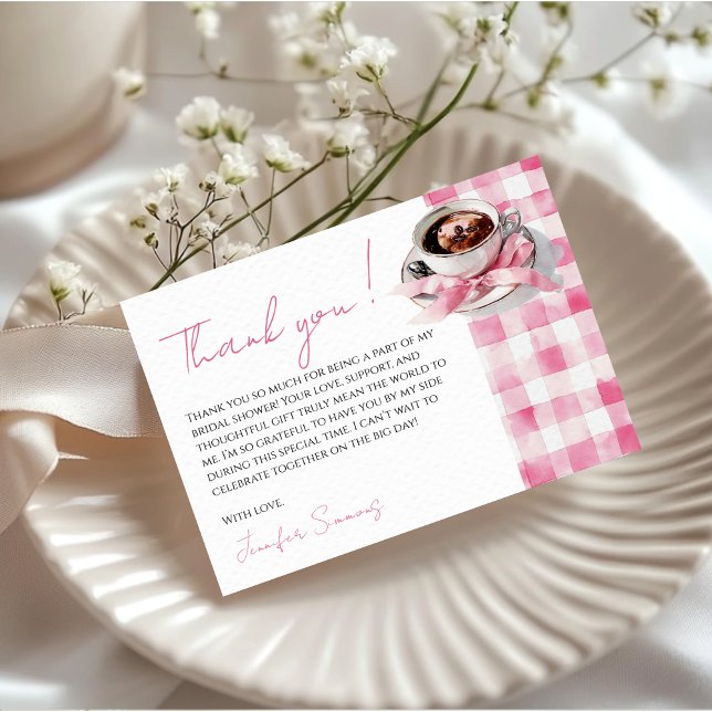 Coffee Pink Bow Bridal Shower Thank You Card (Creator Uploaded)