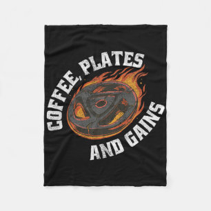 Coffee Plates Gains Gym Outfit Weightlifting Worko Fleece Blanket