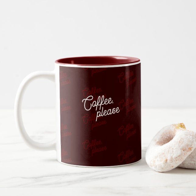 "Coffee, please" Minimal, Elegant, Pattern  Two-Tone Coffee Mug (With Donut)