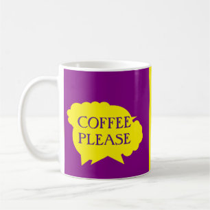 Coffee Please motif on purple yellow splash design Mug