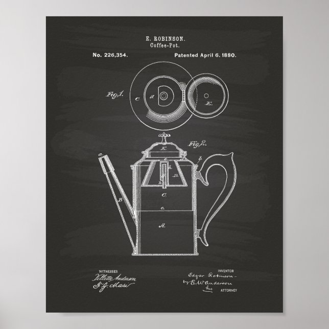 Coffee Pot 1880 Patent Art Chalkboard Poster (Front)