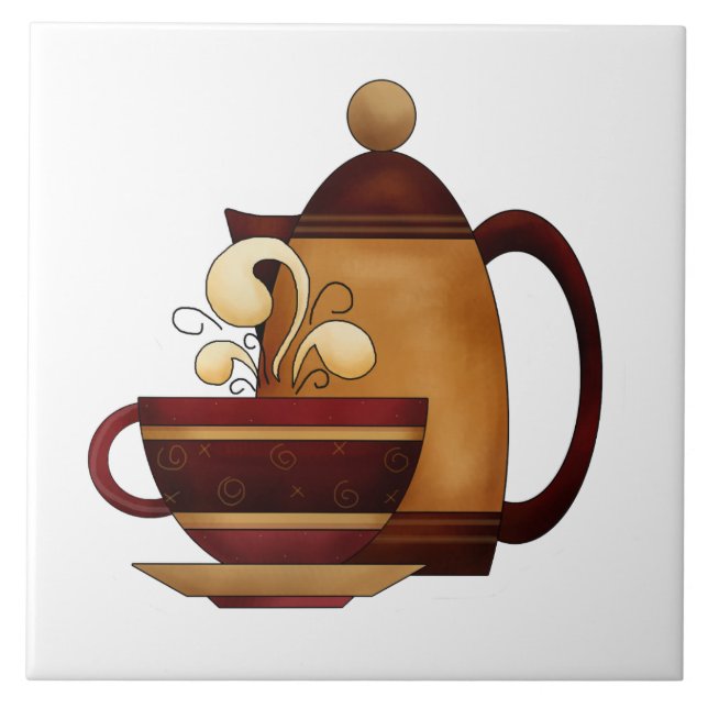 Coffee Pot & Cup Cute Ceramic Kitchen Tile (Front)