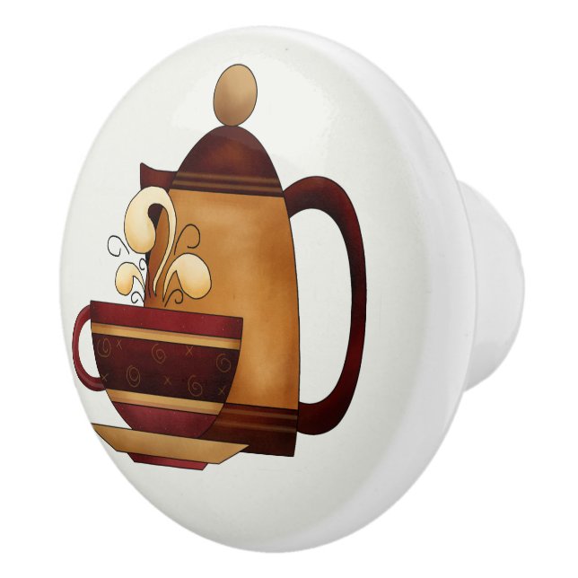 Coffee Pot & Cup Kitchen Decor Cute Ceramic Knob (Right)
