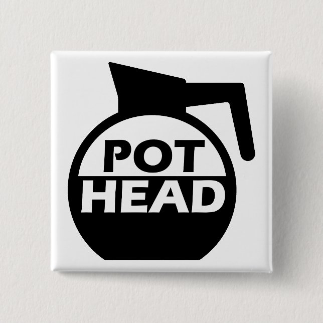 Coffee Pot Head Funny Button Badge Caffeine (Front)