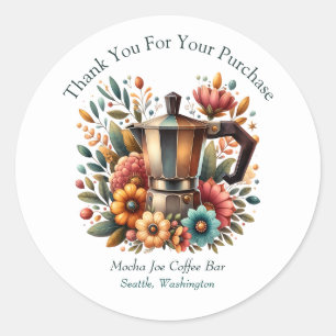 Coffee Pot Thank You For Your Purchase Business Classic Round Sticker