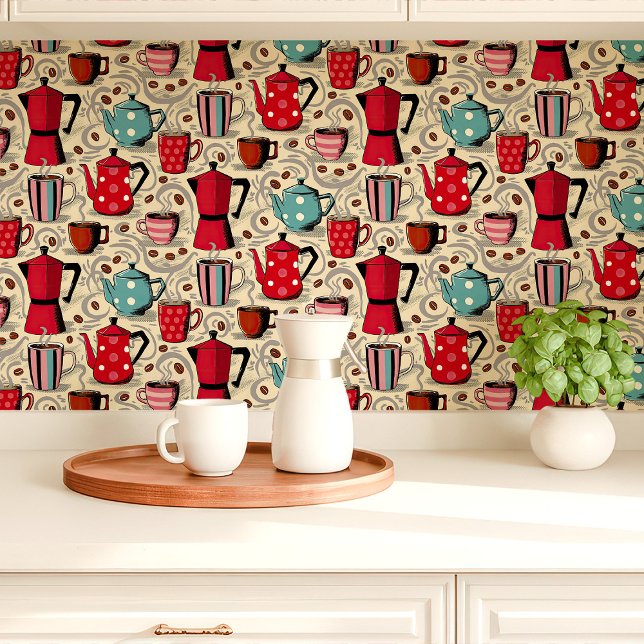 Coffee Pots and Mugs Cute Kitchen Wallpaper (Creator Uploaded)