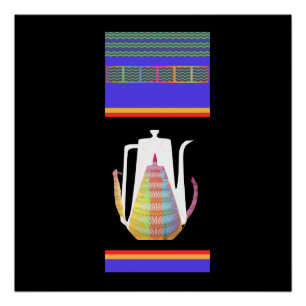 Coffee Pots Stripes Black Glass Paddle  Poster