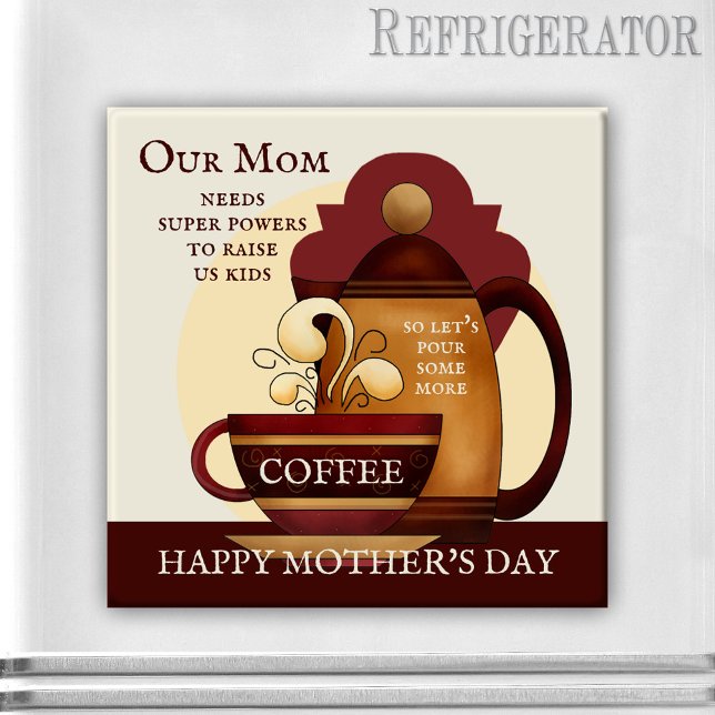 Coffee Power Vintage Mother's Day Magnet (Magnet featuring a coffee themed retro design. A lovely gift for Mother's Day)