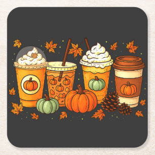 Coffee Pumpkin Latte Spice Coffee Love Fall Season Square Paper Coaster