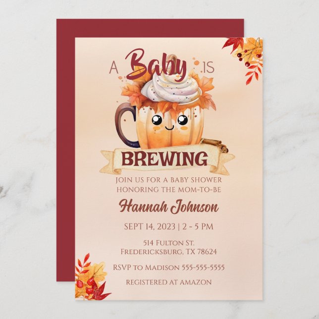 Coffee Pumpkin Spice Fall Brewing Baby Shower  Invitation (Front/Back)
