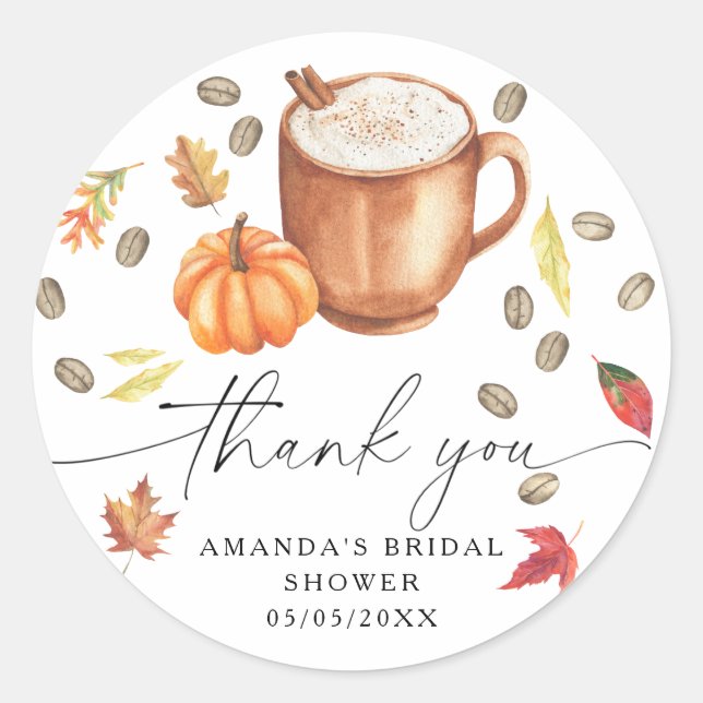 Coffee Pumpkin Thank you Bridal shower  Classic Round Sticker (Front)