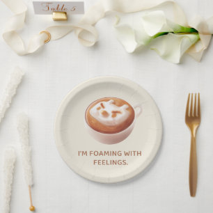 Coffee Pun: Iron T Foaming With Feelings Art Paper Plate