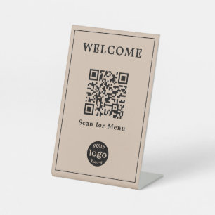 Coffee Restaurant Cafe Menu QR Code Business Logo Pedestal Sign