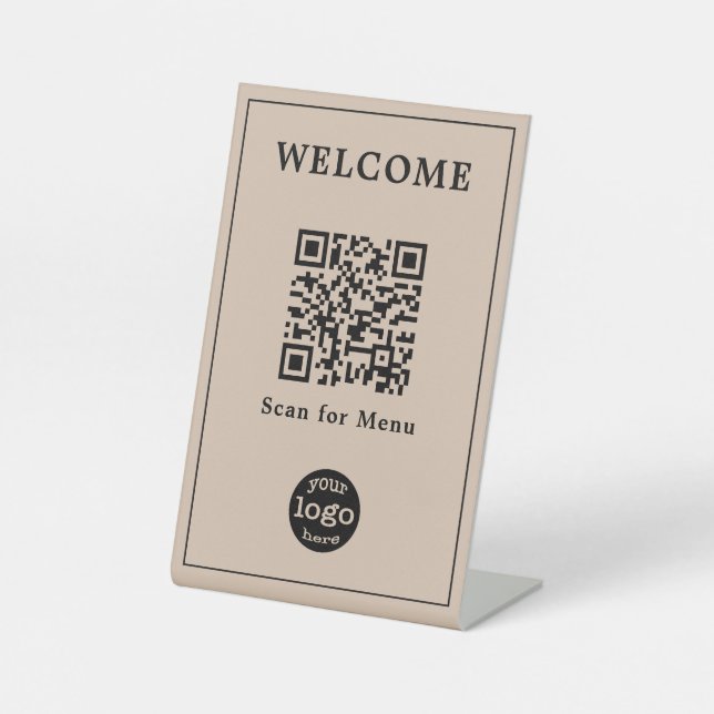 Coffee Restaurant Cafe Menu QR Code Business Logo Pedestal Sign (Front)