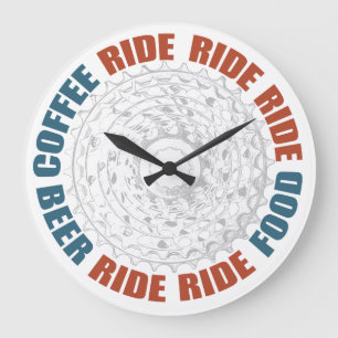 Coffee, Ride, Food, Ride, Beer Large Clock