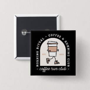 Coffee run club brunch running group squad 15 cm square badge