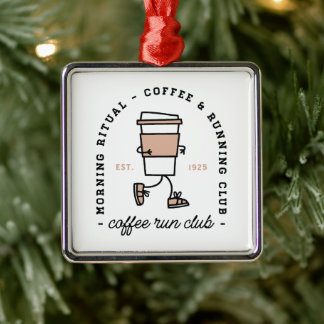 Coffee run club funny running lovers aesthetic metal ornament