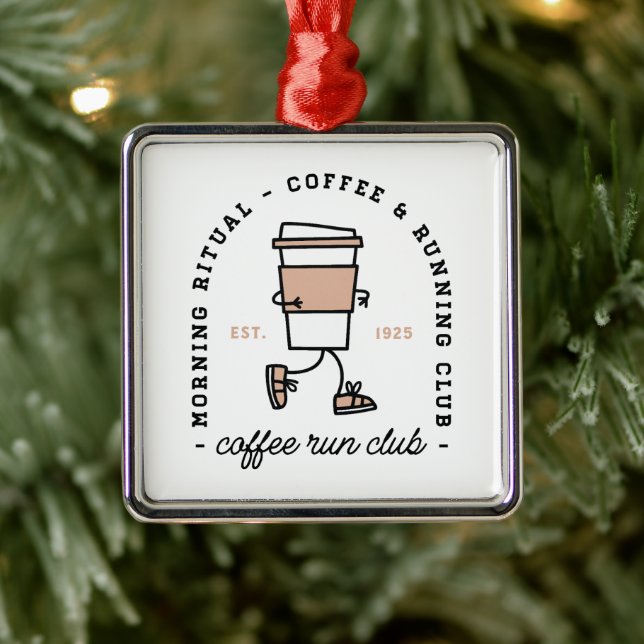Coffee run club funny running lovers aesthetic metal ornament (Tree)