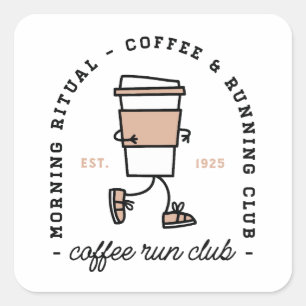 Coffee run club funny running lovers aesthetic square sticker