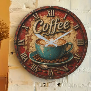 Coffee Rustic Farmhouse Bar Vintage Kitchen  Large Clock