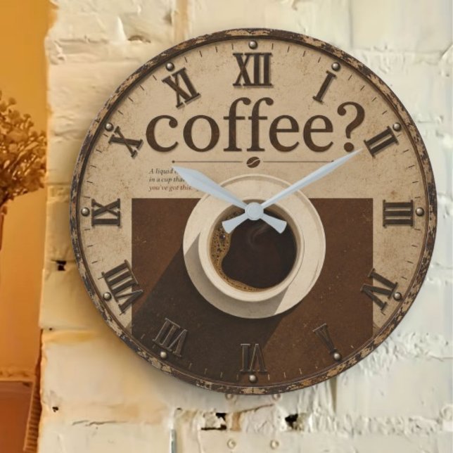 Coffee? Rustic Farmhouse Vintage Coffee Lover Large Clock (Creator Uploaded)