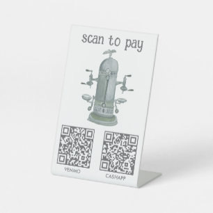 Coffee SCAN TO PAY QR Vintage Espresso Watercolor Pedestal Sign