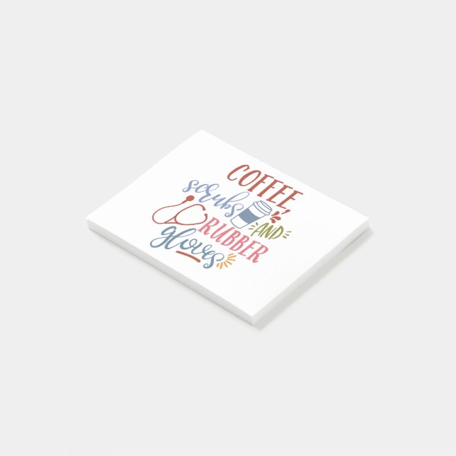 Coffee Scrubs And Rubber Gloves Design For Nurse Post-it Notes (Angled)