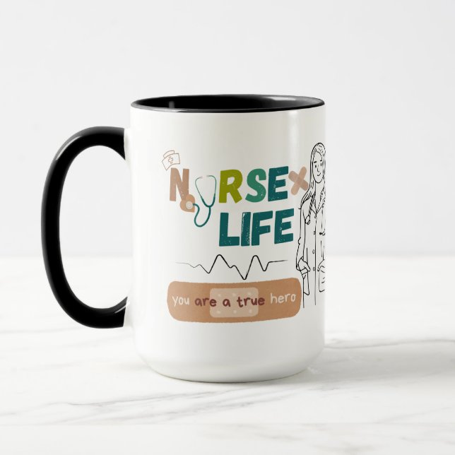 "Coffee, Scrubs, and Saving Lives – Nurse Life Mug (Left)