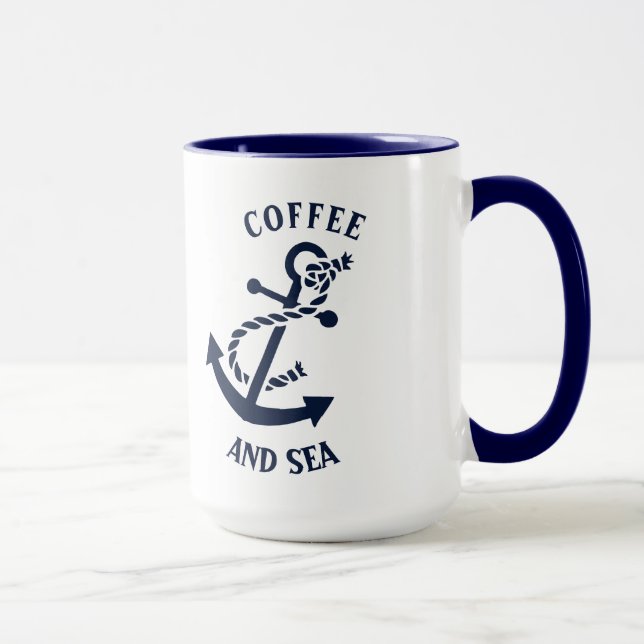 Coffee & Sea Navy Blue Nautical Boat Anchor Mug (Right)