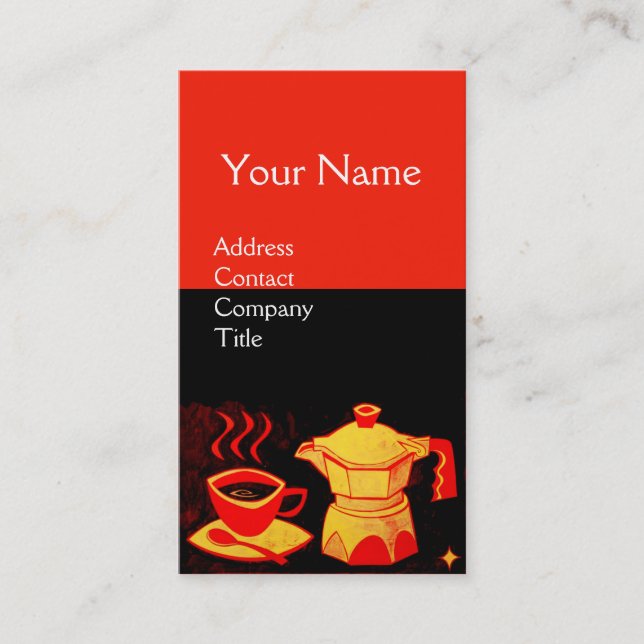 COFFEE SHOP /BAR /Red Yellow Coffee cup ,coffeepot Business Card (Front)