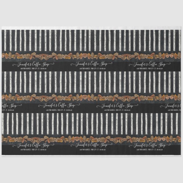 Coffee Shop Beans Striped Script Typography Chalk Tissue Paper (Front)