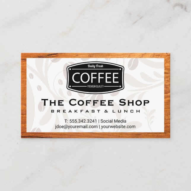 Coffee Shop | Beans | Wood Border Business Card (Front)