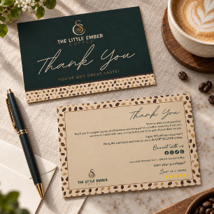 Coffee Shop Beige and Green Script & Coffee Bean Thank You Card