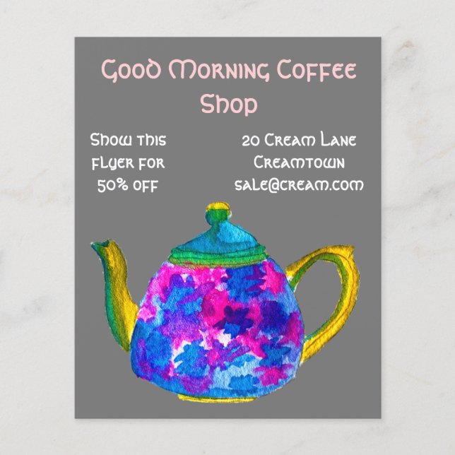 Coffee Shop cafe advertisement teapot Flyer (Front)