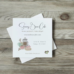 Coffee Shop Cafe Bakery Quirky Retro Watercolor Square Business Card