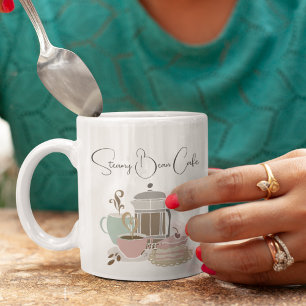 Coffee Shop Cafe Bakery Quirky Retro Watercolor Two-Tone Coffee Mug