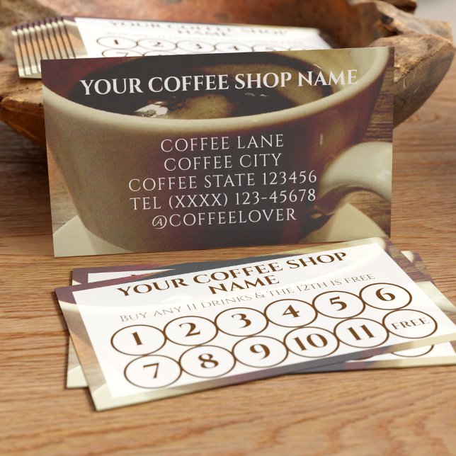 Coffee Shop Cafe Business Loyalty Cards (For coffee shops and cafes. Just add your business name and address)