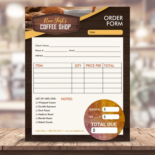 Coffee Shop Cafe | Service Order Invoice Form Notepad (Creator Uploaded)