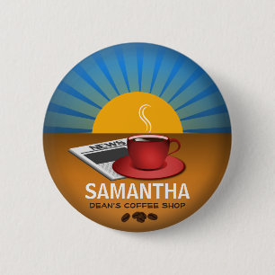 Coffee Shop Cafe Staff ID Name Tag Round Badge
