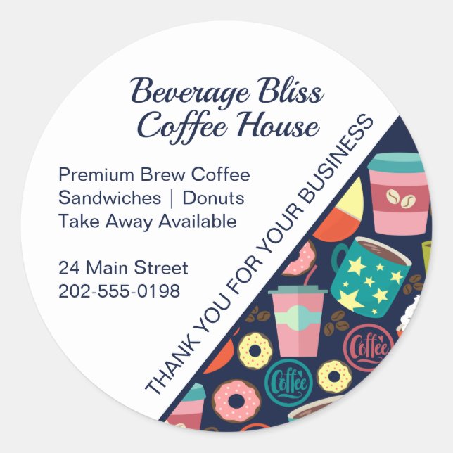Coffee Shop Cafe Thank You Business Classic Round Sticker (Front)