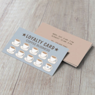 Coffee Shop Cute Cups Dusty Blue Coffee Loyalty Card