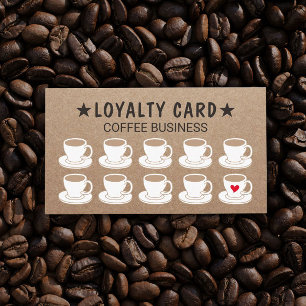 Coffee Shop Cute Cups Rustic Kraft Coffee Loyalty Card