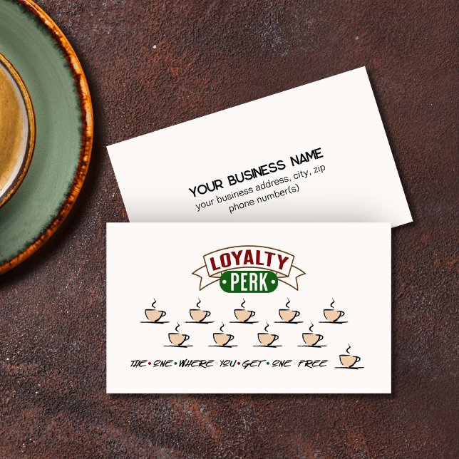 Coffee Shop Funny Loyalty Business Card (Loyalty Card for Coffee Shop with funny loyalty perk slogan logo by Busy Business Bee)