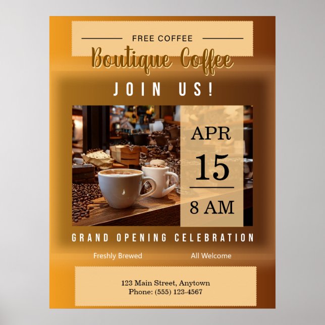 Coffee Shop Grand Opening Announcement Poster (Front)