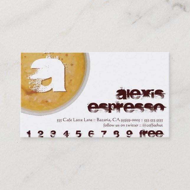 Coffee Shop Initial A Latte Art Loyalty Card (Front)