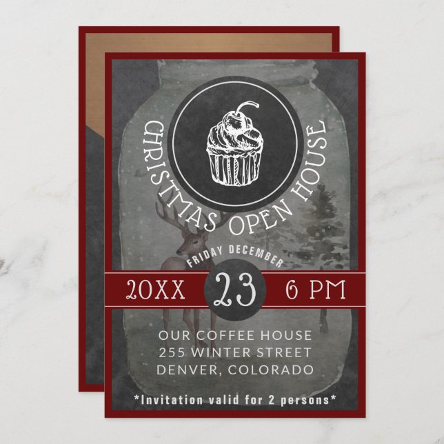 Coffee Shop Logo Christmas Open House | Chalkboard Invitation (Front/Back)