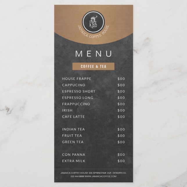 Coffee shop logo copper black promo price list menu (Front)
