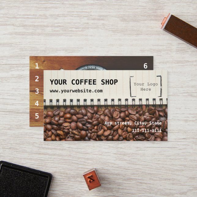 Coffee Shop Loyalty Business Card (Front/Back In Situ)
