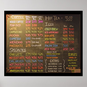 Coffee Shop Menu Board  -  24x20 Inch Poster